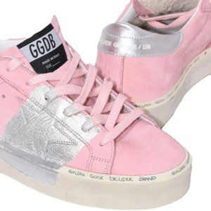 Golden Goose Hi Star Sneakers in Powder Nabuk with Silver Stripe